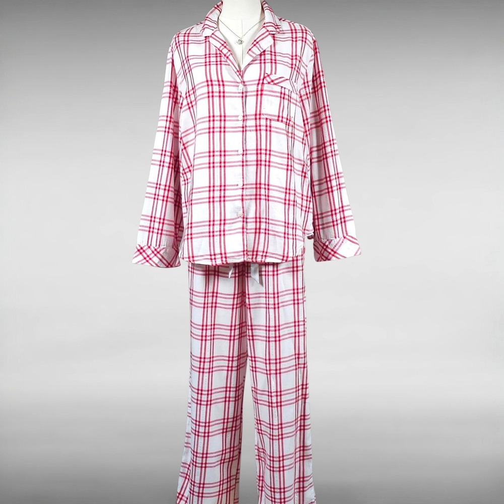 Victoria's Secret Plaid Pajama Set Metallic Sparkle Holiday Red White Womens M